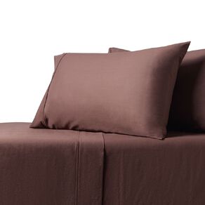 Living & Co 100% Washed Cotton Sheet Set Brown Mid Queen