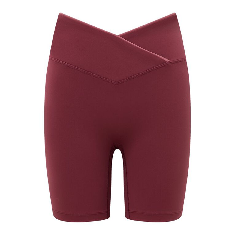 Active Intent Women's Wrap Front Bike Shorts, Red Dark, hi-res
