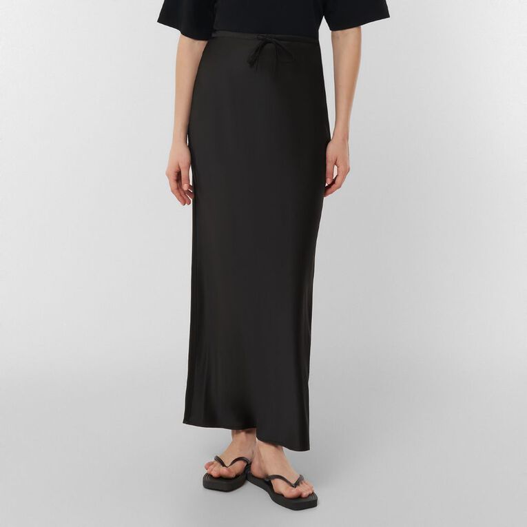 H&H Women's Satin Bias Skirt, Black, hi-res