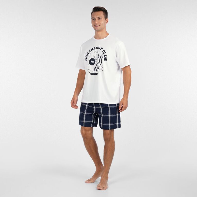 H&H Men's Knit and Woven Short Pyjama Set, Blue Dark, hi-res