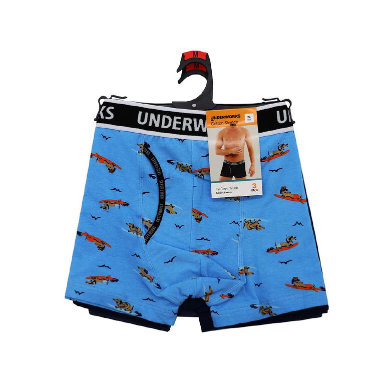 Underworks Men's Fly Front Trunks 3 Pack Blue Light | The Warehouse