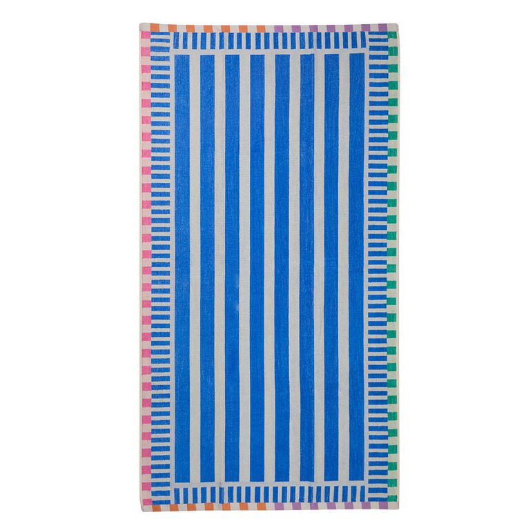 Living & Co Jacquard Striped Beach Towel Multi-Coloured 86cm x 160cm, , hi-res