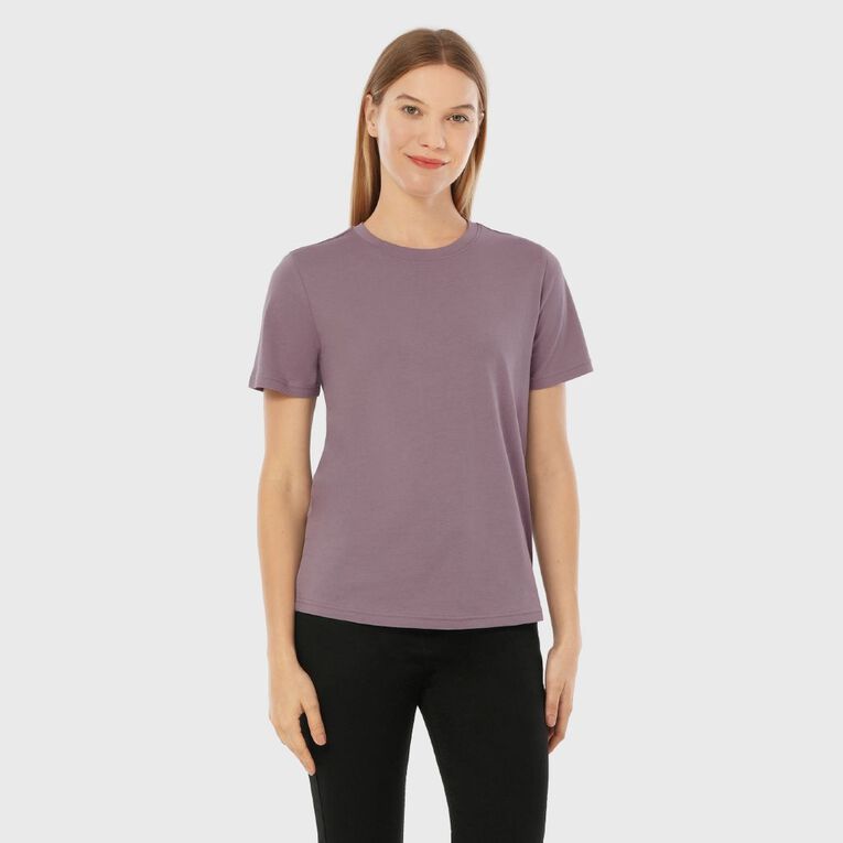 H&H Women's Short Sleeve Crew Neck Cotton Tee, Grey Mid, hi-res