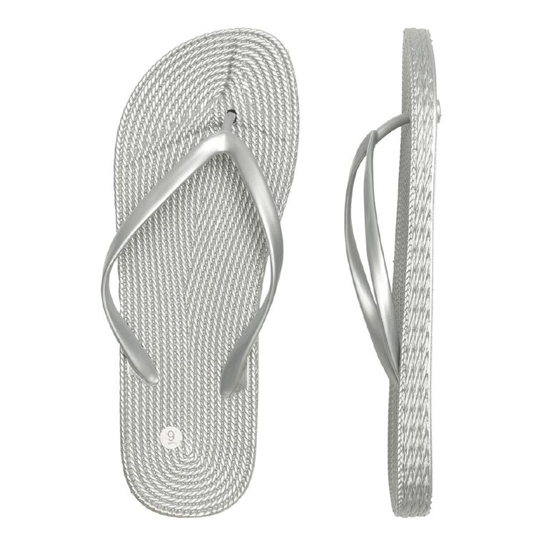 H&H Women's Plaited Jandals, Silver, hi-res
