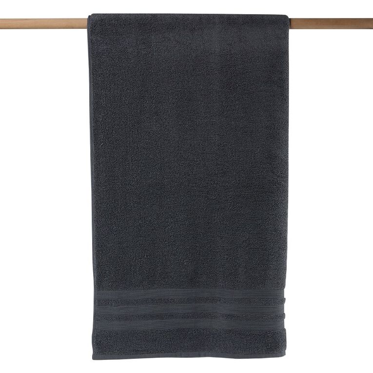 Living & Co Plush Plain Spa Towel Charcoal 90cm x 150cm, , hi-res