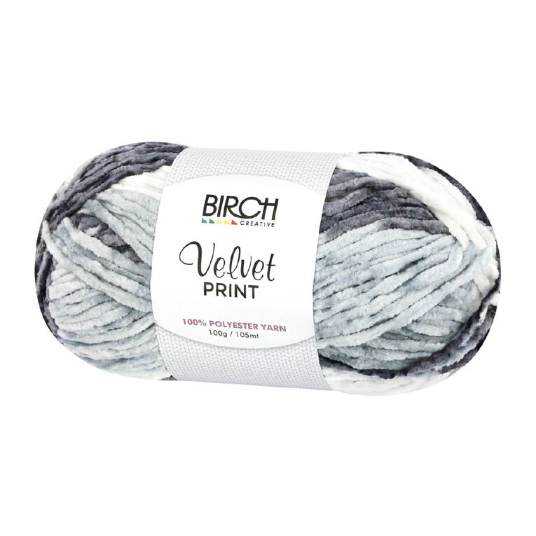 Birch Velvet Yarn 100% Polyester 100G Print Grey Mix, , hi-res