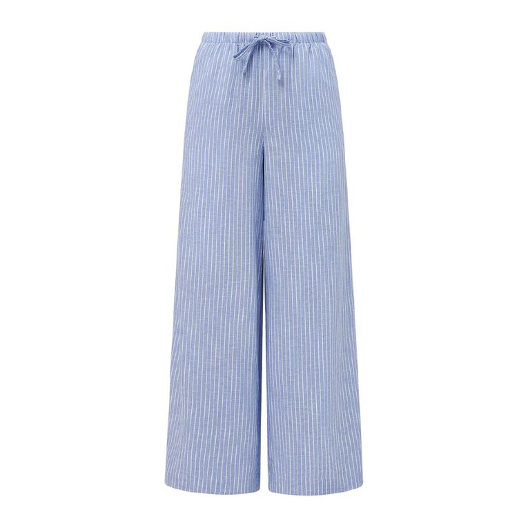 H&H Women's Tie Waist Linen Blend Pants, Blue Mid, hi-res