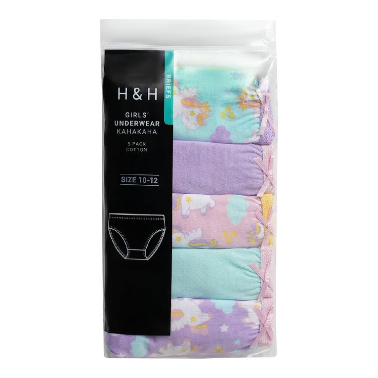H&H Girls' Briefs 5 Pack, Purple Mid, hi-res