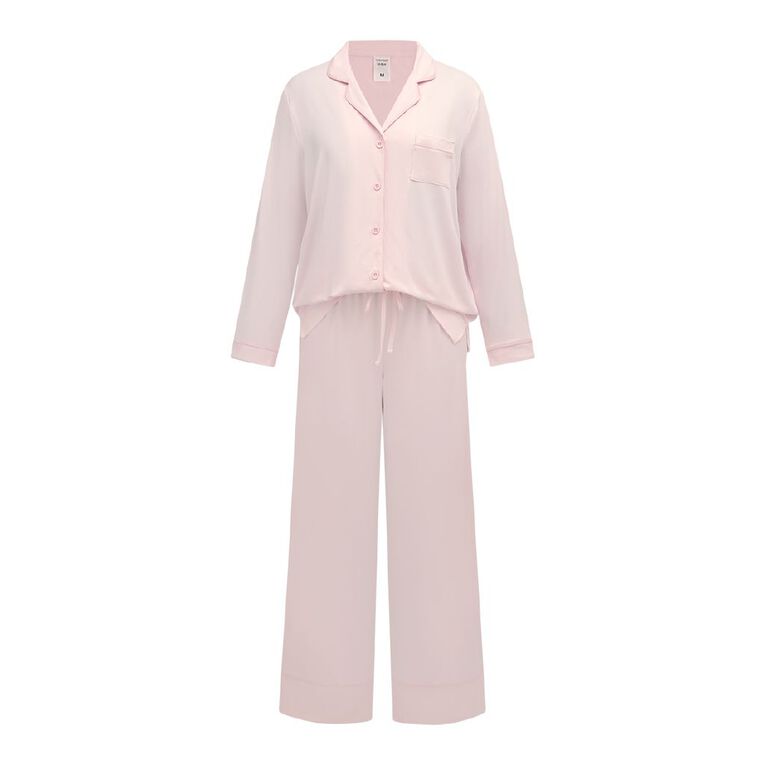 H&H Women's Comfy Button Up Pyjama Set, Pink Light, hi-res