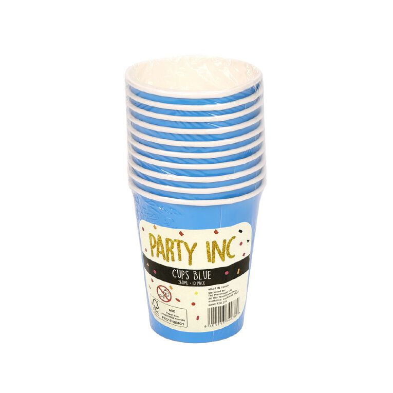 Party Inc Cups 260ml Blue 10 Pack, , hi-res