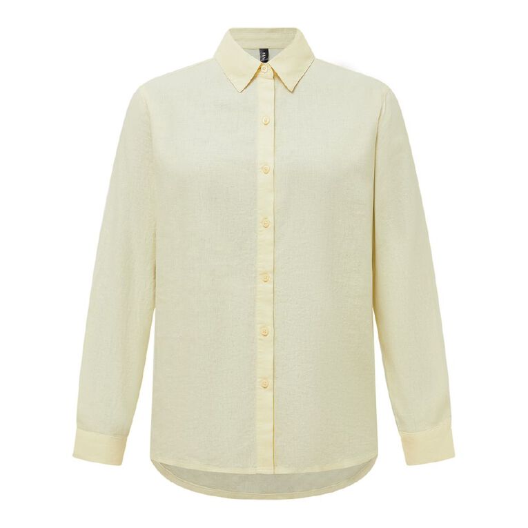 H&H Women's Long Sleeve Essential Linen Blend Shirt, Yellow Light, hi-res