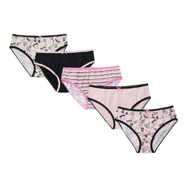 H&H Girls' Briefs 5 Pack, Black, hi-res