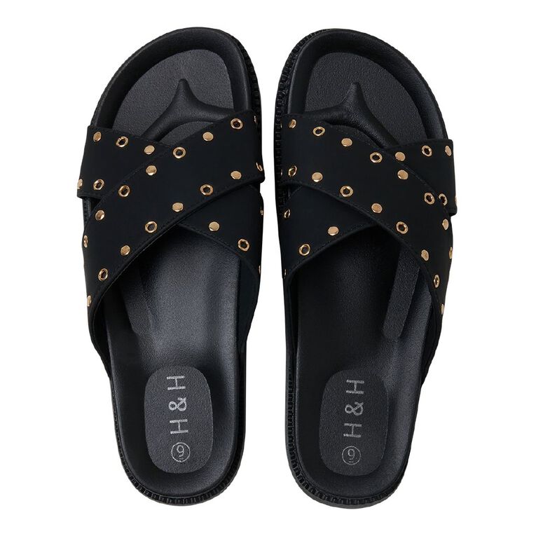 H&H Women's Lilly Stud Sandals, Black, hi-res