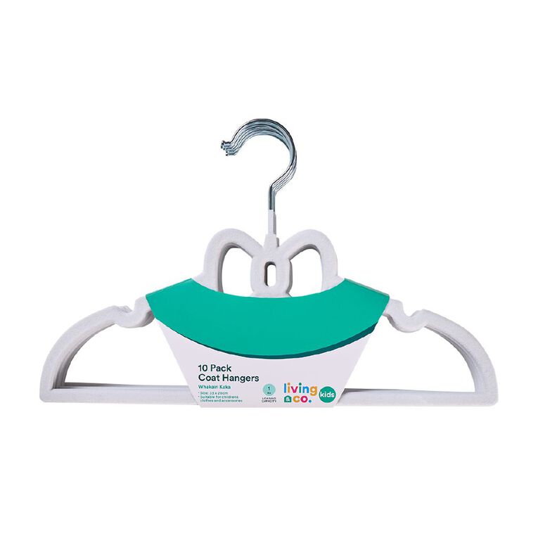 Living & Co Kids Flocked Coat Hangers White 10 Pack, , hi-res
