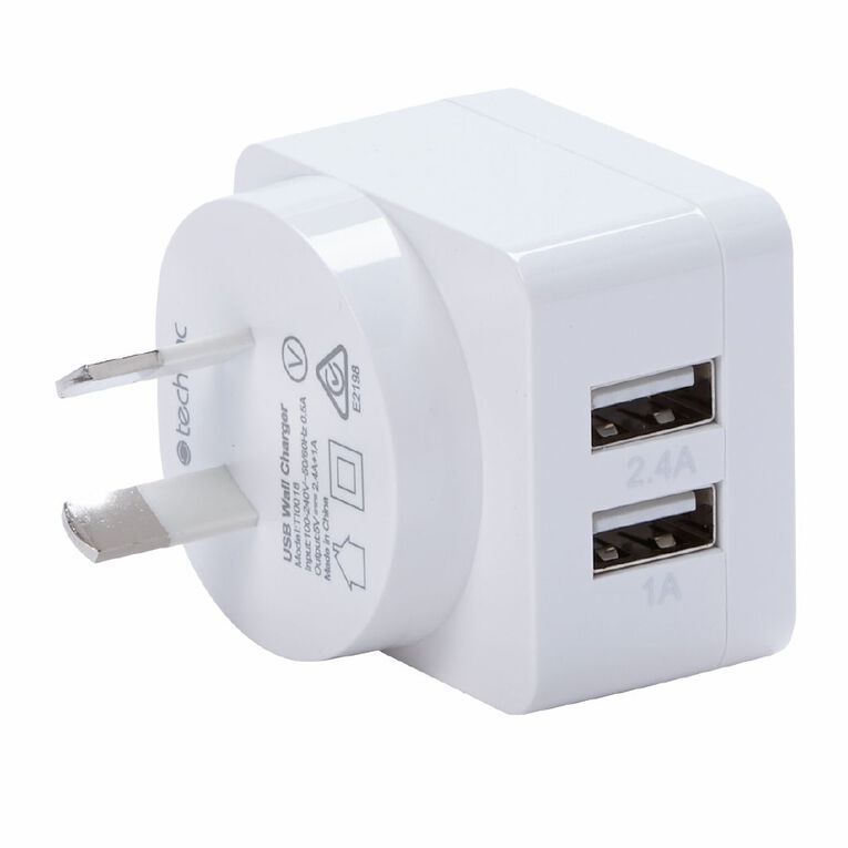Tech.Inc Dual USB 3.4A Wall Charger 1A + 2.4A, , hi-res