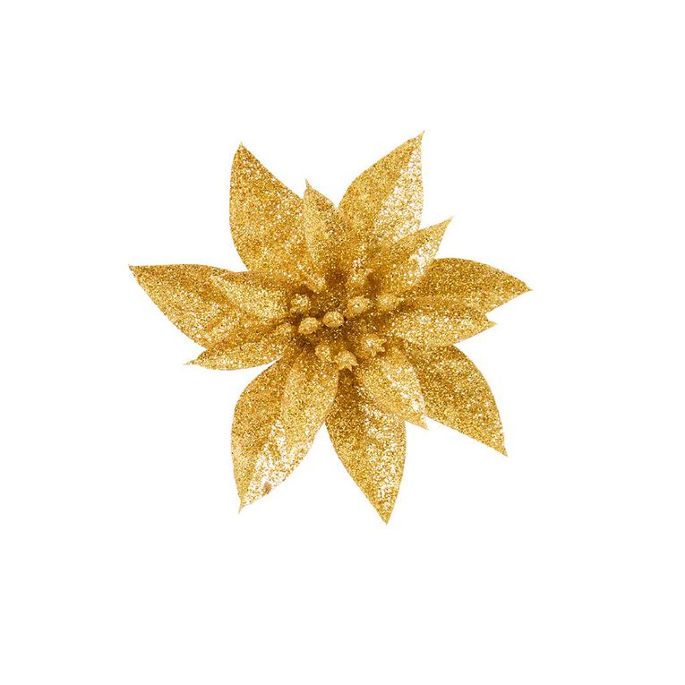 Wonderland Flower Clip Christmas Decoration Gold 4 Pack, , hi-res