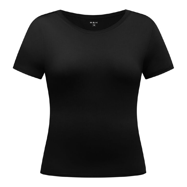 H&H Women's Longline Contour Crew Top, Black, hi-res