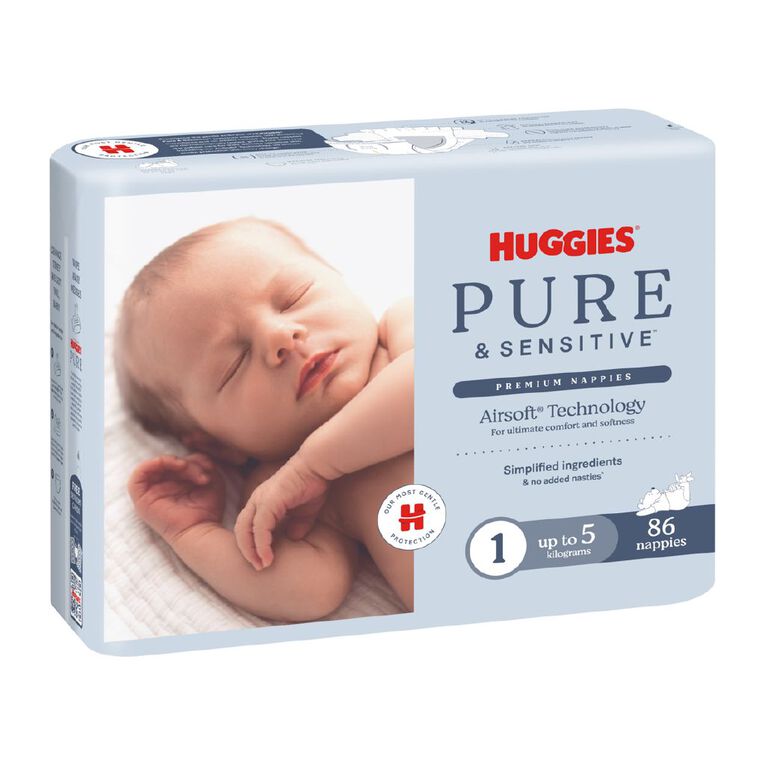 Huggies Pure and Sensitive Nappies Size 1 86x2, , hi-res