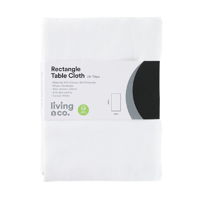 Living & Co Rectangle Tablecloth White 150cm x 225cm, , hi-res