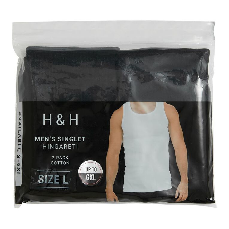 H&H Men's Singlet 2 Pack, Black, hi-res