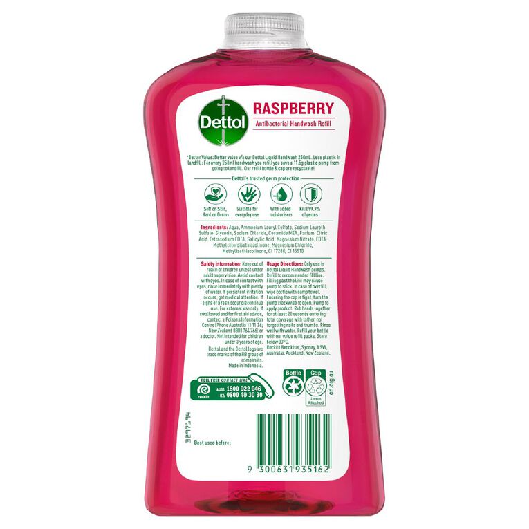 Dettol Antibacterial Liquid Hand Wash Refill Raspberry 950ml, , hi-res