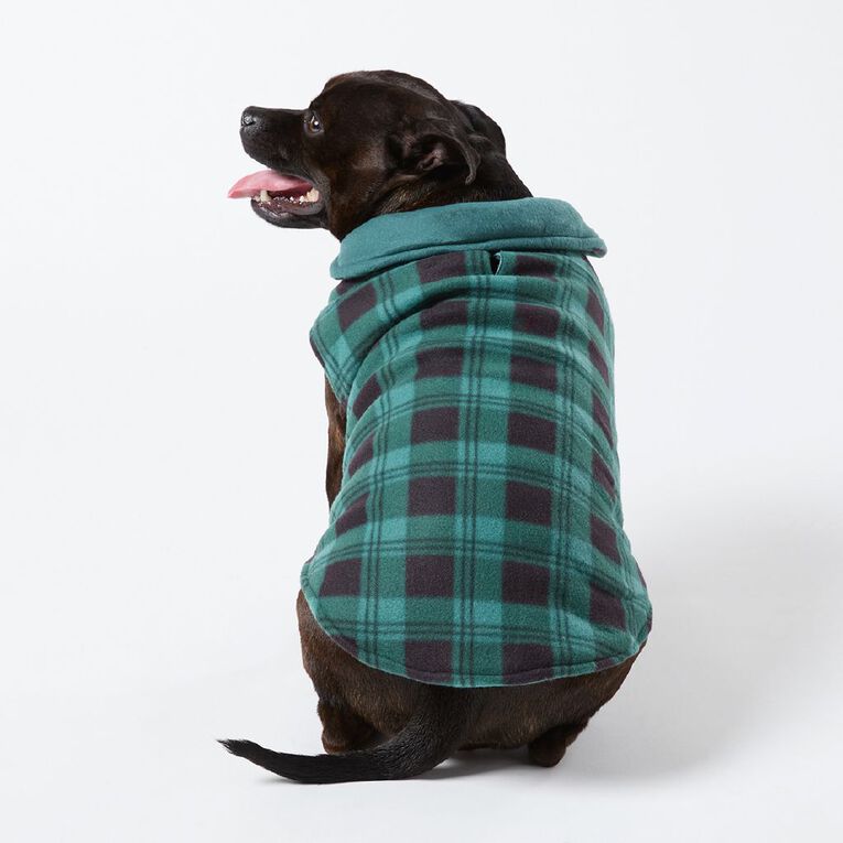 Petzone Fleece Pet Jacket Check Green Large, , hi-res