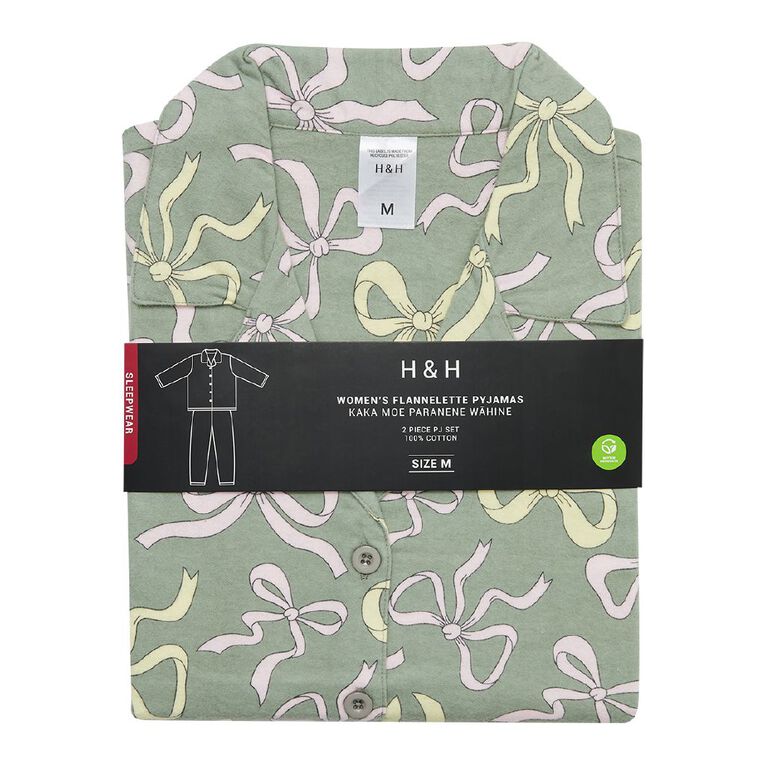 H&H Women's Classic Flannelette Pyjama Set, Green Light, hi-res