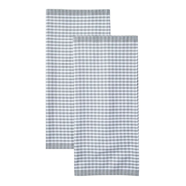 Living & Co Cotton Tea Towel XL Check Grey 2 Pack, , hi-res