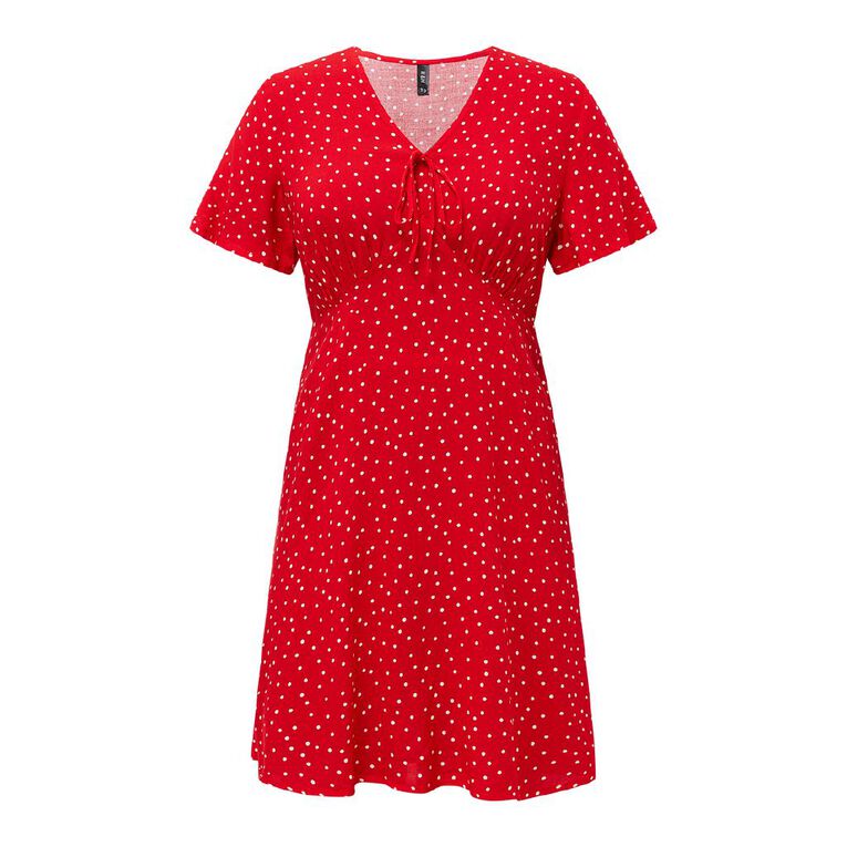 H&H Women's Short Sleeve Tea Dress Mini, Red/White, hi-res
