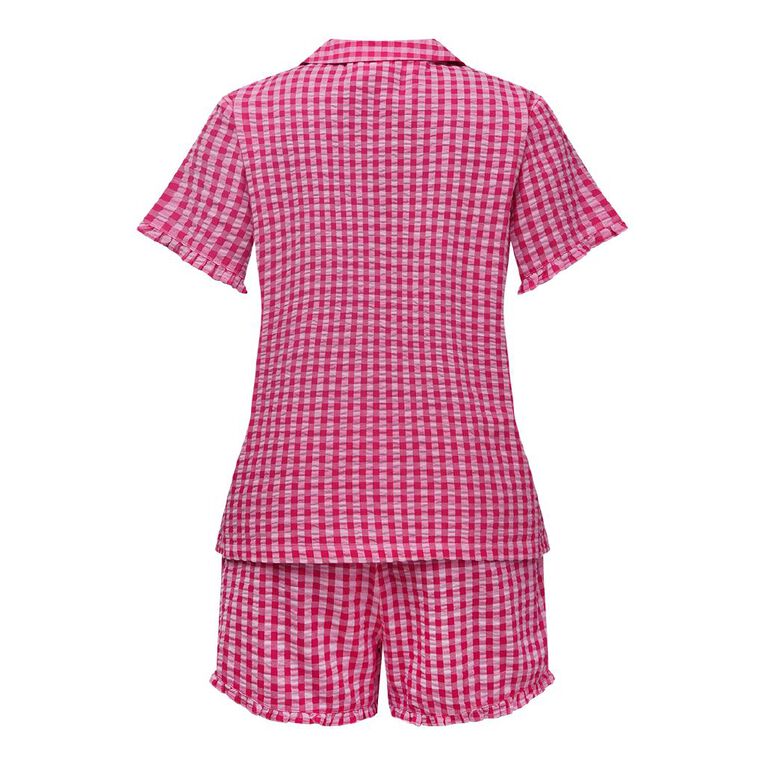 H&H Women's Seersucker Button Up Short Sleeve Pyjama Set, Pink Mid, hi-res