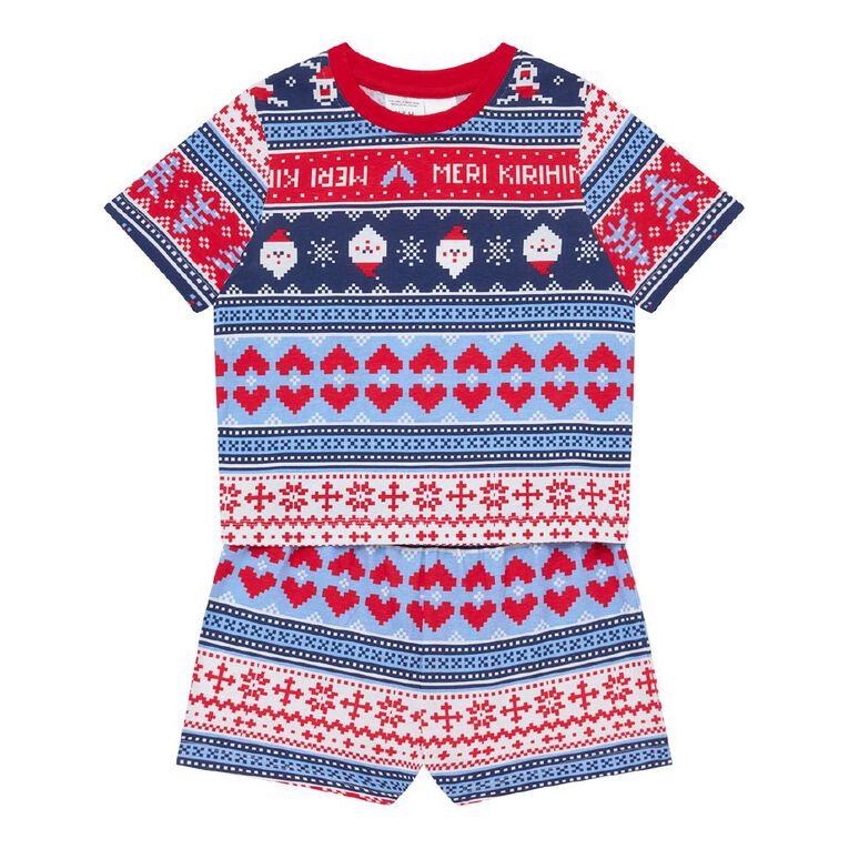 H&H Boys' Family Christmas Tee and Shorts Pyjama Set, Blue Light, hi-res