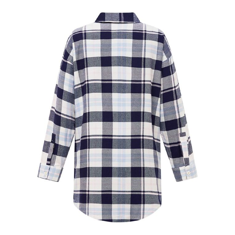 H&H Women's Flannelette Boyfriend Nightie, Blue Dark, hi-res