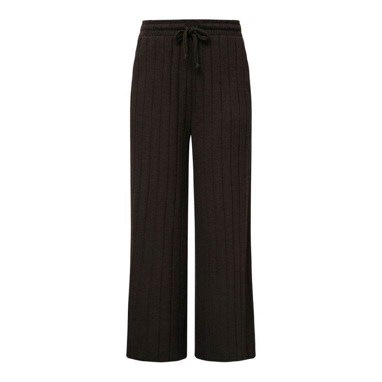 H&H Women's Wide Leg Ribbed Pants, Brown Dark, hi-res