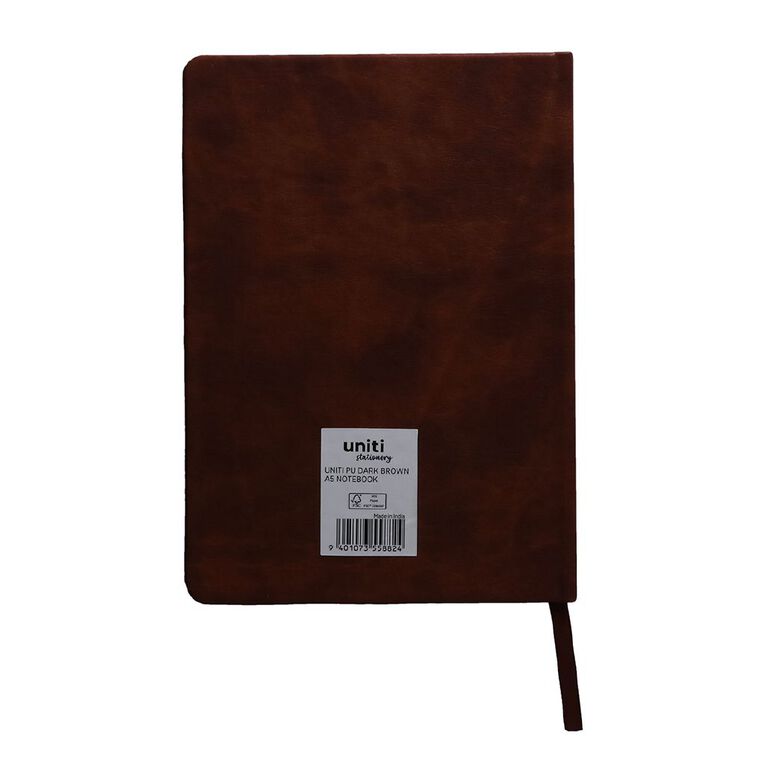 Uniti Stationery A5 Polyurethane Hard Cover Brown Notebook, , hi-res