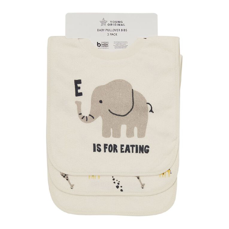 Young Original Babys' Bibs 3 Pack, White ELEPHANT, hi-res