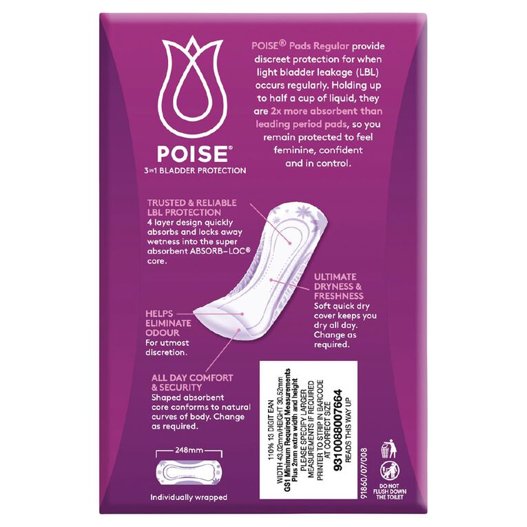 Poise Regular Pads 16 Pack, , hi-res