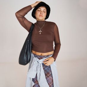 BRDRLESS Blake Crop Mesh Long Sleeve Top