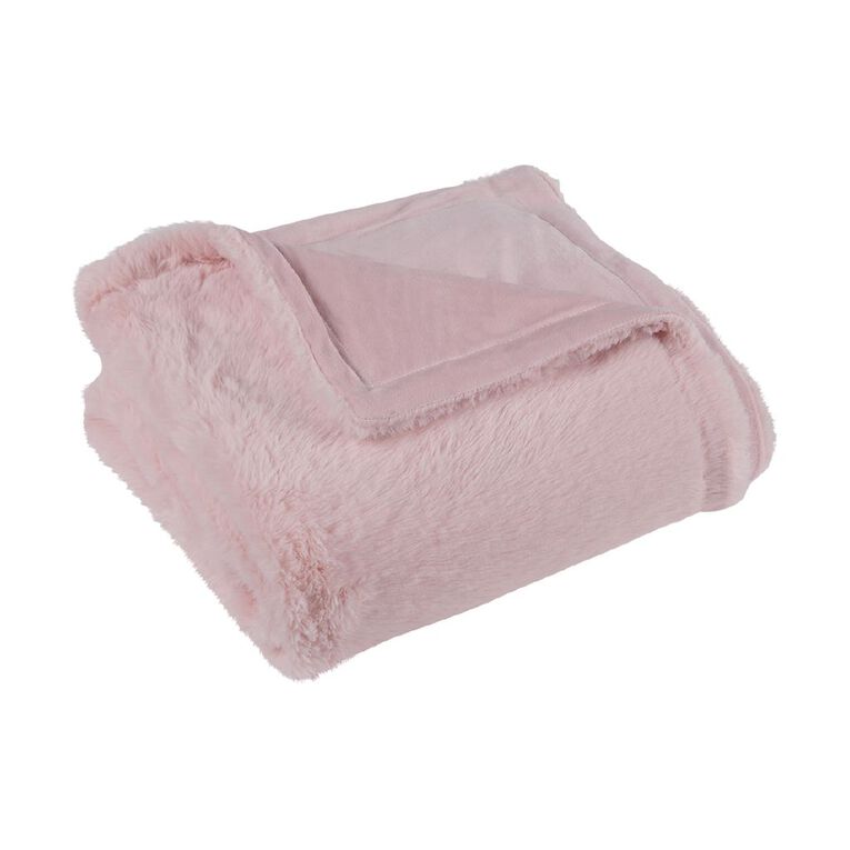 Living & Co Throw Faux Fur Bunny Pink 127cm x 152cm, , hi-res