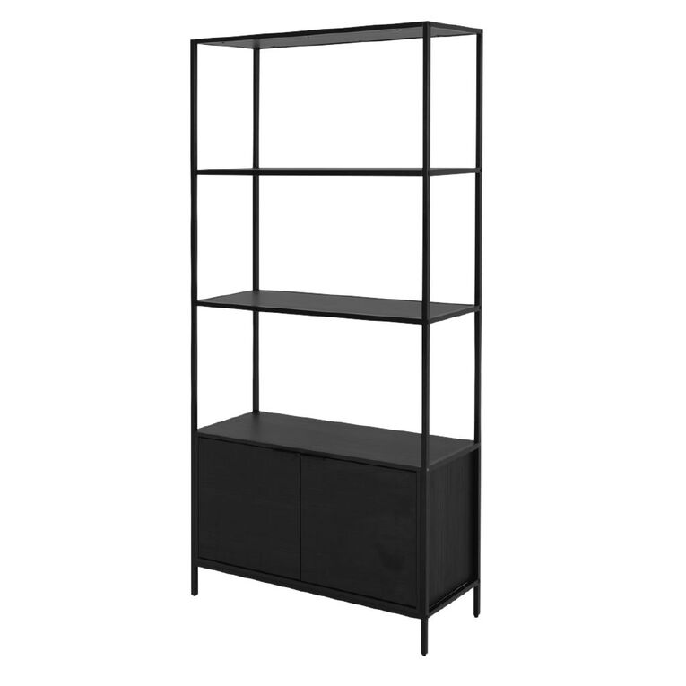 Living & Co Otto Bookshelf with Storage Black, , hi-res