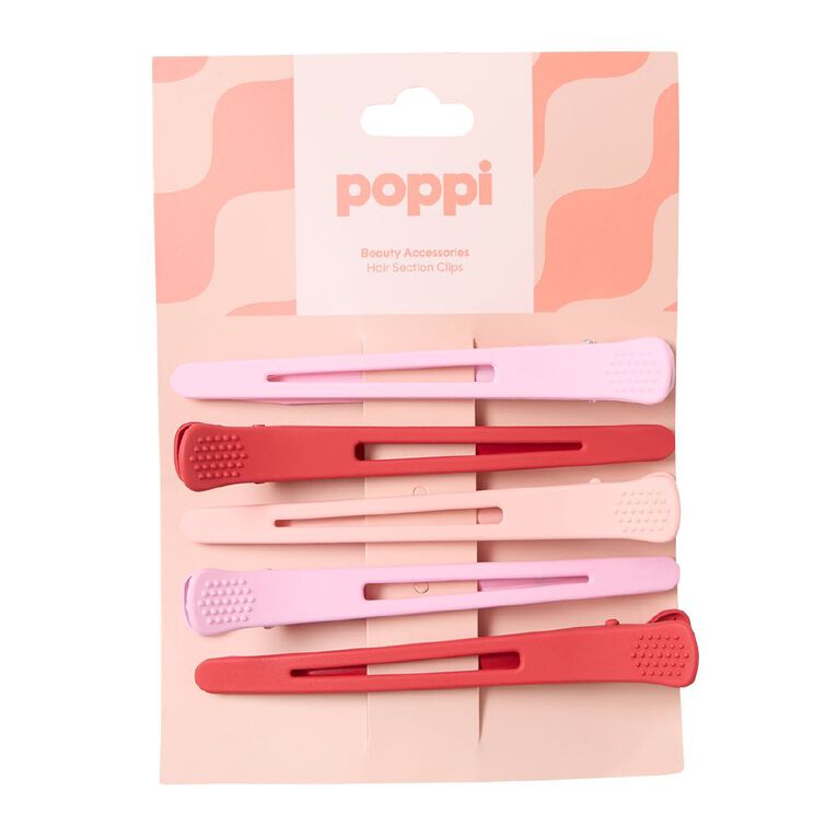 Poppi Sectioning Hair Clips Pink 6 Pack, , hi-res