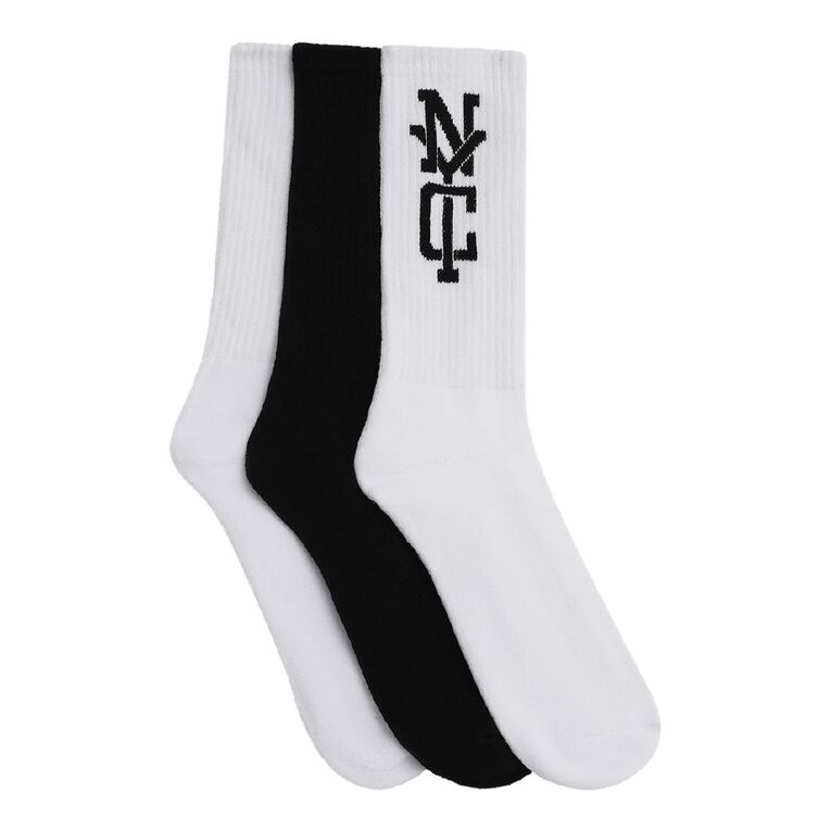 H&H Men's Graphic Crew Socks 3 Pack, Black/White, hi-res