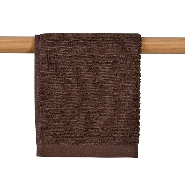 Living & Co Ribbed Face Towel Brown Mid 30cm x 30cm, , hi-res