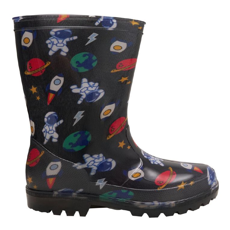 Young Original Senior Kids' Printed Light Up Gumboots, Black, hi-res