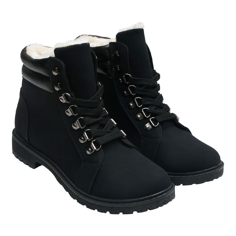 H&H Women's Combat Collar Boots, Black, hi-res