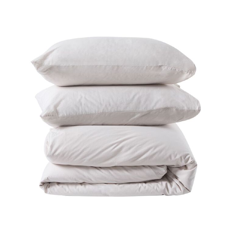 Living & Co Duvet Cover Set Washed Cotton Natural Queen, , hi-res