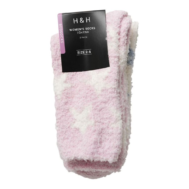 H&H Women's Cosy Bed Socks 2 Pack, Blue Dark STARS, hi-res