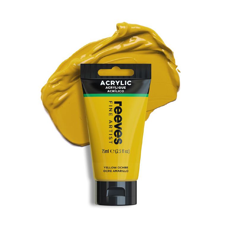 Reeves Fine Acrylic Paint Yellow Ochre 500 75ml, , hi-res
