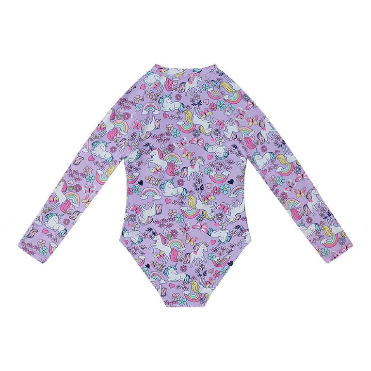 Young Original Long Sleeve Printed Swimsuit, Purple Mid, hi-res