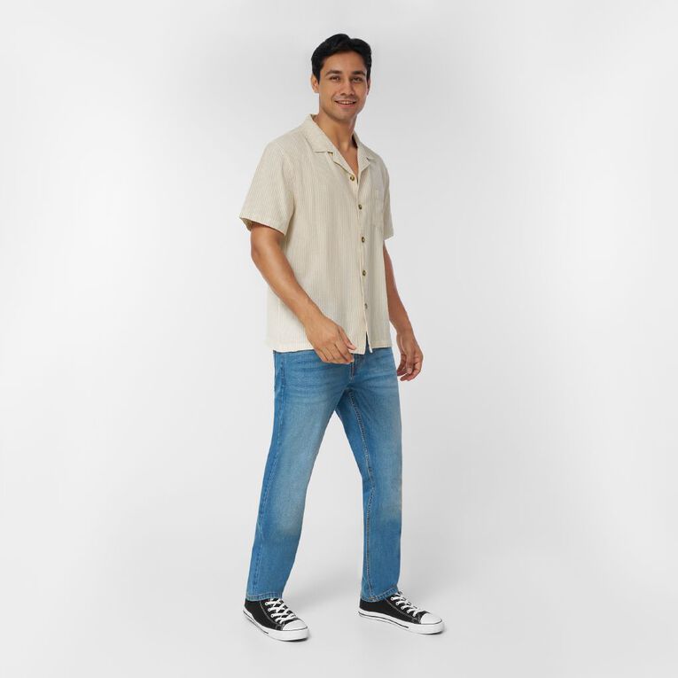 H&H Men's Short Sleeve Cotton Linen Shirt, Cream, hi-res