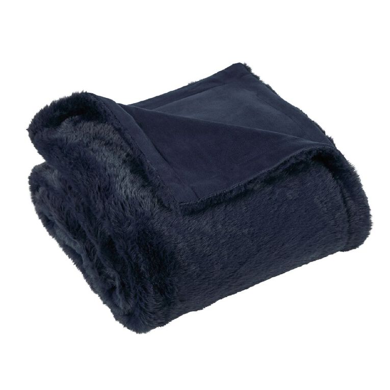 Living & Co Throw Faux Fur Bunny Navy 127cm x 152cm, , hi-res